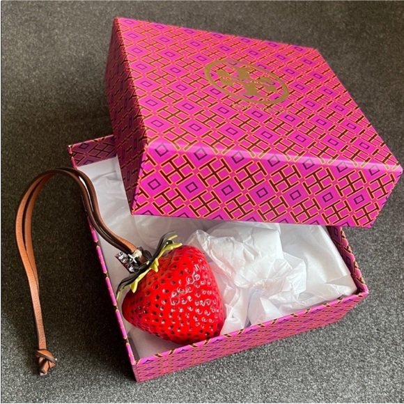 Tory Burch Accessories - Tory Burch Red Strawberry Leather Charm with Brown Strap